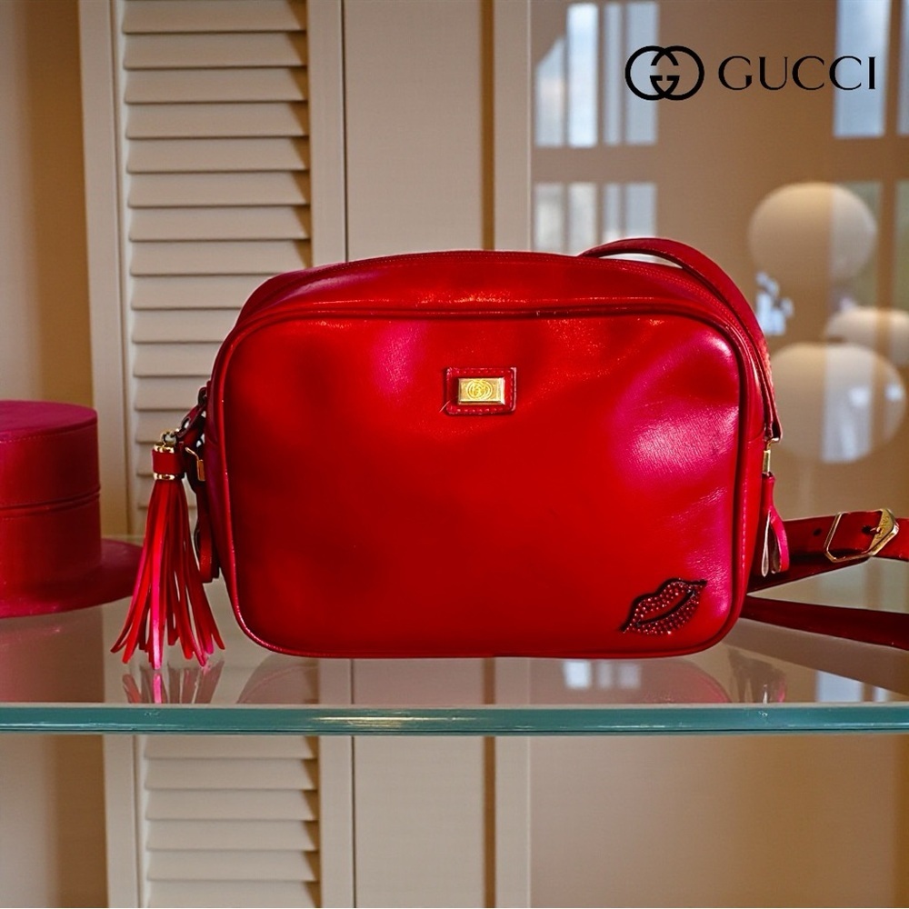 AUTHENTIC GUCCI LIPSTICK RED LEATHER CROSSBODY BAG GOLD HARDWARE